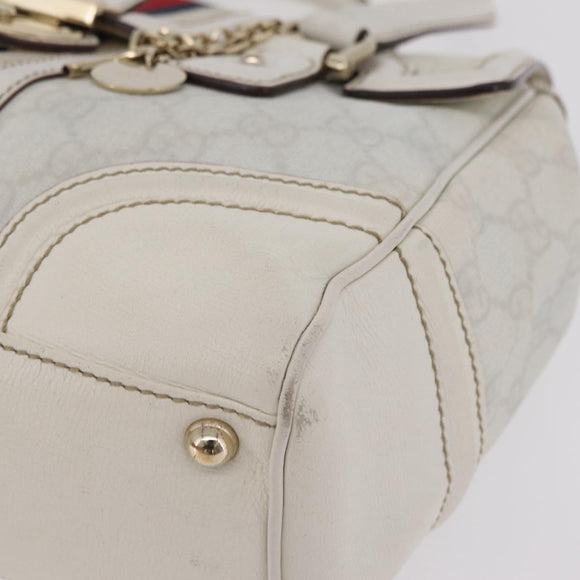 GUCCI GG Supreme Sherry Line Hand Bag PVC White Gold Auth ep16430A