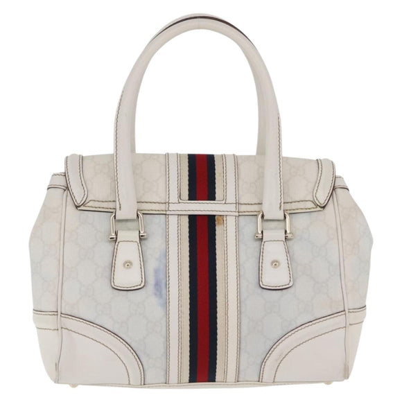 GUCCI GG Supreme Sherry Line Hand Bag PVC White Gold Auth ep16430A