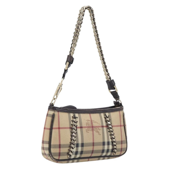 BURBERRY Nova Check Chain Shoulder Bag PVC Beige Gold Auth ep16447A