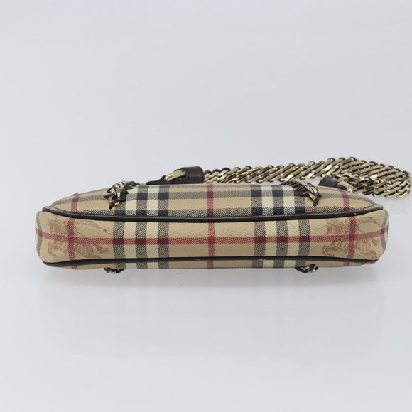 BURBERRY Nova Check Chain Shoulder Bag PVC Beige Gold Auth ep16447A