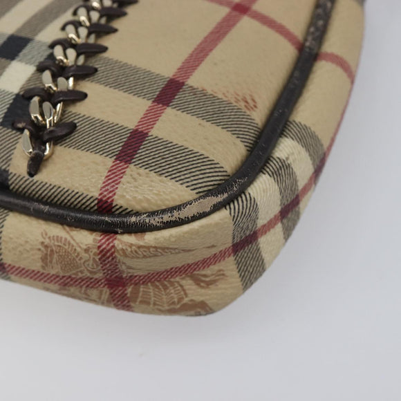 BURBERRY Nova Check Chain Shoulder Bag PVC Beige Gold Auth ep16447A