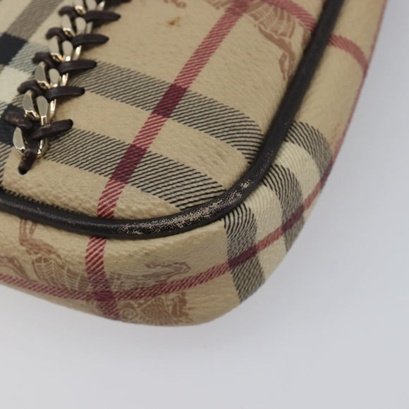 BURBERRY Nova Check Chain Shoulder Bag PVC Beige Gold Auth ep16447A