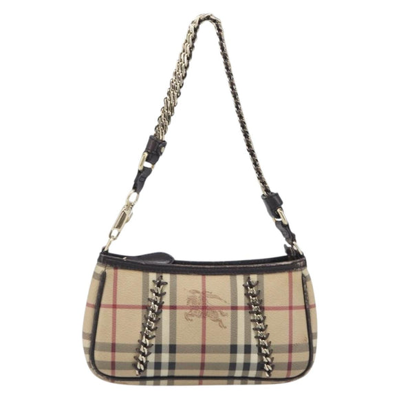 BURBERRY Nova Check Chain Shoulder Bag PVC Beige Gold Auth ep16447A