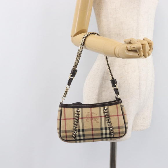 BURBERRY Nova Check Chain Shoulder Bag PVC Beige Gold Auth ep16447A