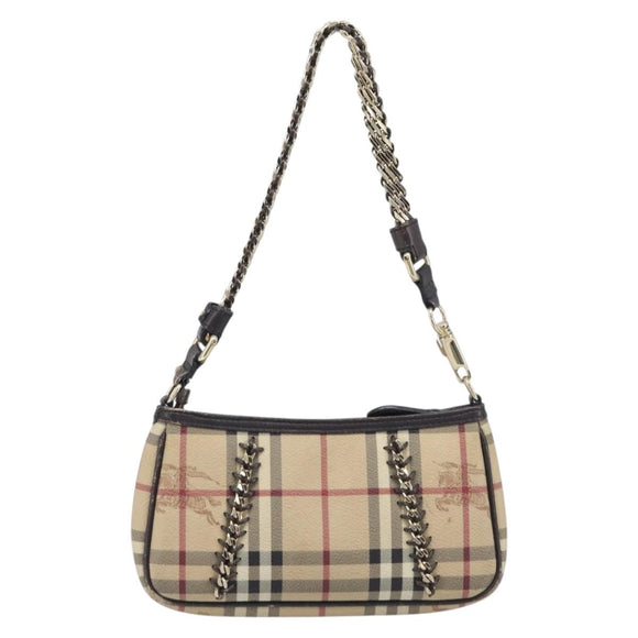 BURBERRY Nova Check Chain Shoulder Bag PVC Beige Gold Auth ep16447A