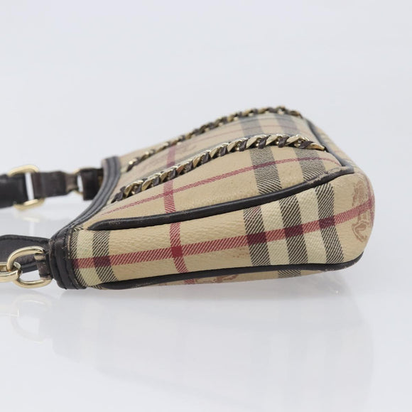 BURBERRY Nova Check Chain Shoulder Bag PVC Beige Gold Auth ep16447A