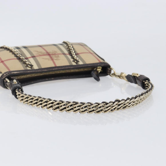 BURBERRY Nova Check Chain Shoulder Bag PVC Beige Gold Auth ep16447A