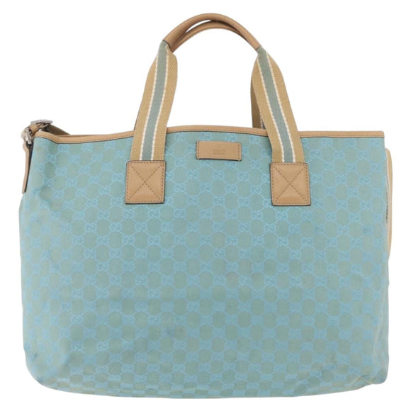 GUCCI GG Canvas Tote Bag 2way Outlet Light Blue Silver 257298 Auth ep16449A