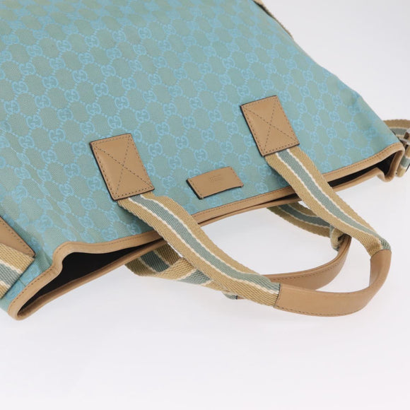 GUCCI GG Canvas Tote Bag 2way Outlet Light Blue Silver 257298 Auth ep16449A