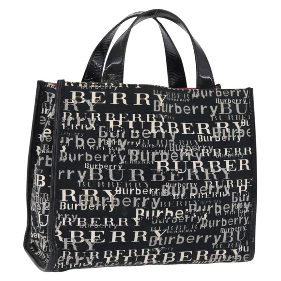 BURBERRY Hand Bag Canvas Black Silver Auth ep16451