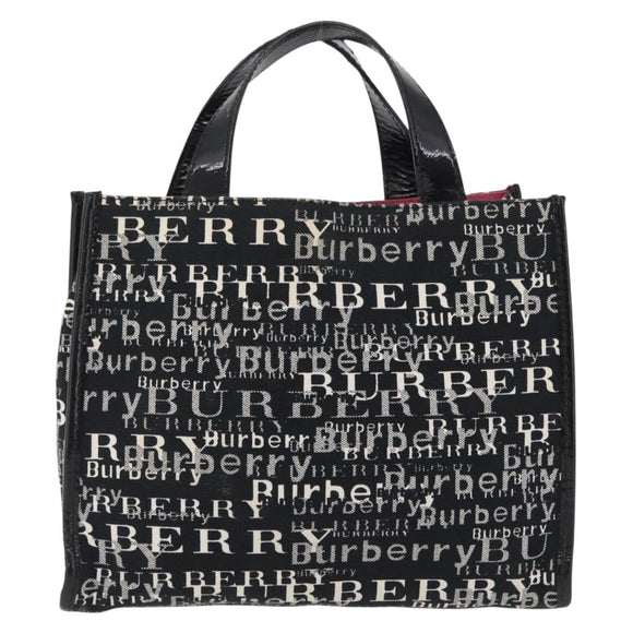 BURBERRY Hand Bag Canvas Black Silver Auth ep16451