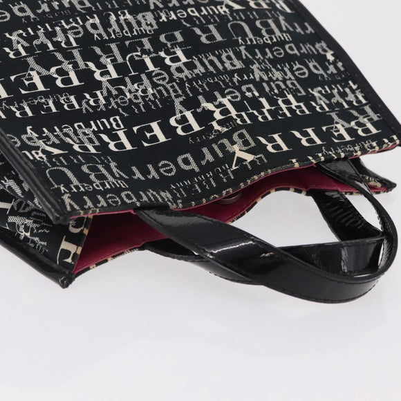 BURBERRY Hand Bag Canvas Black Silver Auth ep16451