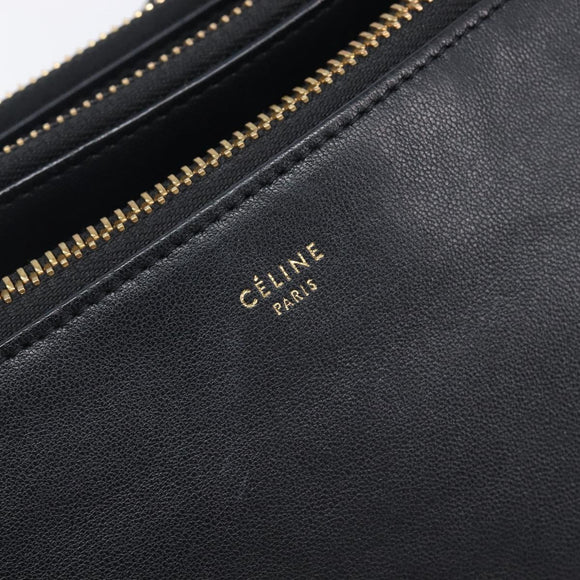 CELINE Trio Shoulder Bag Leather Black Gold Auth ep16452A