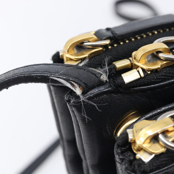 CELINE Trio Shoulder Bag Leather Black Gold Auth ep16452A