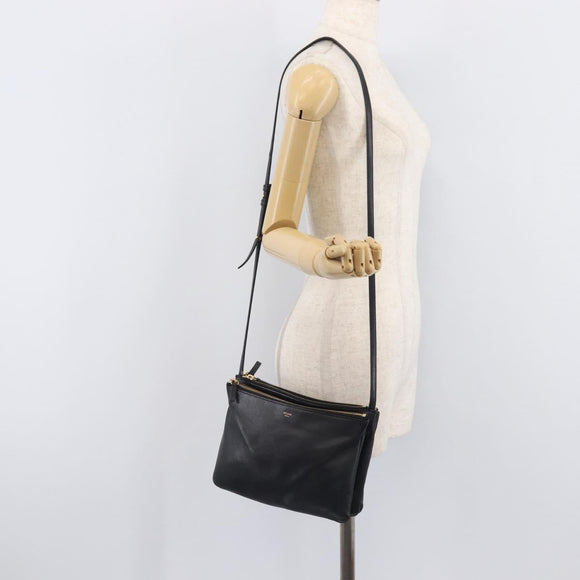 CELINE Trio Shoulder Bag Leather Black Gold Auth ep16452A