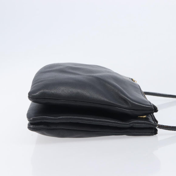 CELINE Trio Shoulder Bag Leather Black Gold Auth ep16452A