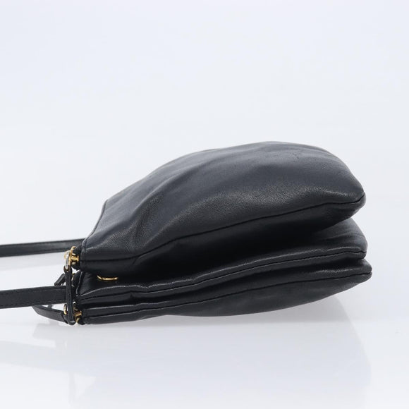 CELINE Trio Shoulder Bag Leather Black Gold Auth ep16452A