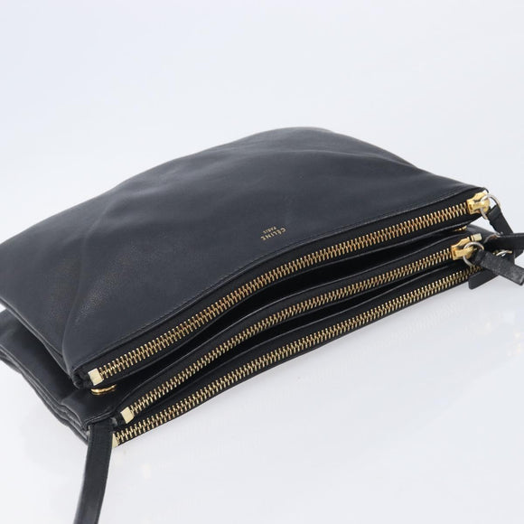 CELINE Trio Shoulder Bag Leather Black Gold Auth ep16452A