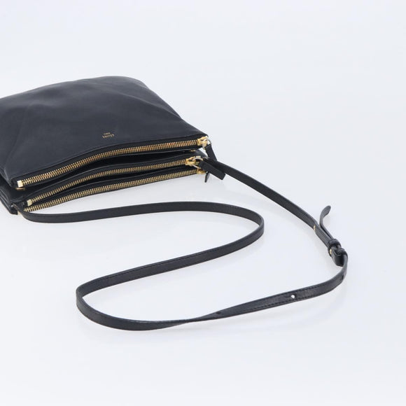 CELINE Trio Shoulder Bag Leather Black Gold Auth ep16452A