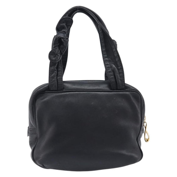 LOEWE Hand Bag Leather Black Gold Auth ep16467