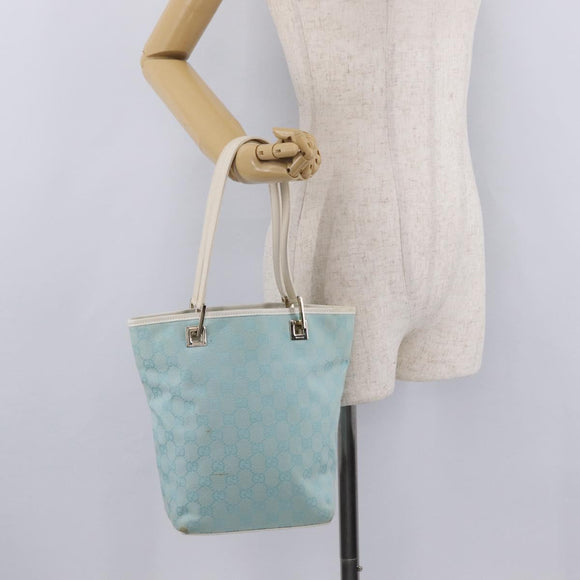 GUCCI GG Canvas Tote Bag Light Blue Gold 002 1099 Auth ep16469A