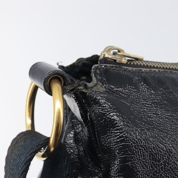 Saint Laurent Shoulder Bag Patent Leather Black Gold Auth ep16470