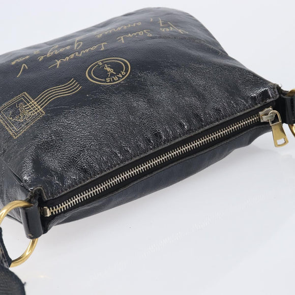 Saint Laurent Shoulder Bag Patent Leather Black Gold Auth ep16470