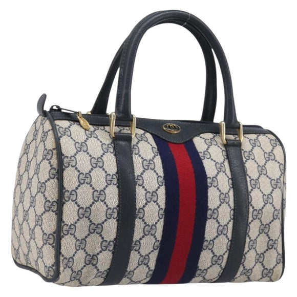 GUCCI GG Canvas Sherry Line Hand Bag Navy Gold 39 012 3841 Auth ep16475