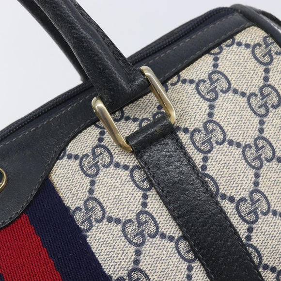 GUCCI GG Canvas Sherry Line Hand Bag Navy Gold 39 012 3841 Auth ep16475
