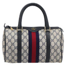 GUCCI GG Canvas Sherry Line Hand Bag Navy Gold 39 012 3841 Auth ep16475-2
