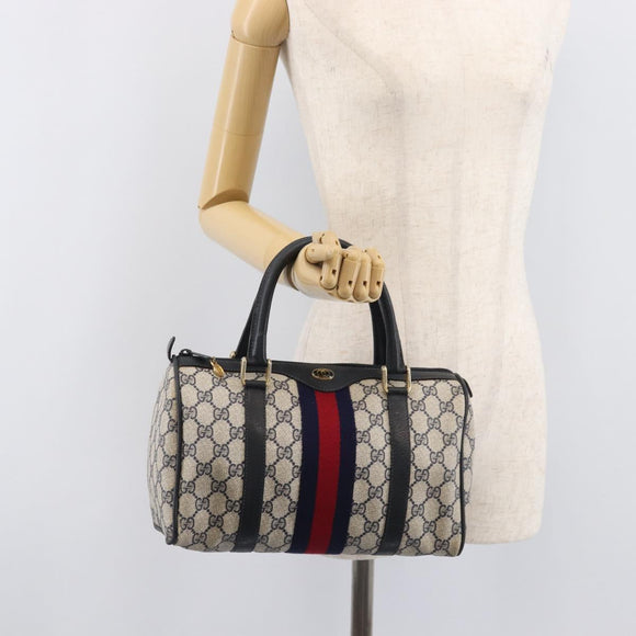 GUCCI GG Canvas Sherry Line Hand Bag Navy Gold 39 012 3841 Auth ep16475