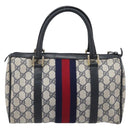 GUCCI GG Canvas Sherry Line Hand Bag Navy Gold 39 012 3841 Auth ep16475-3