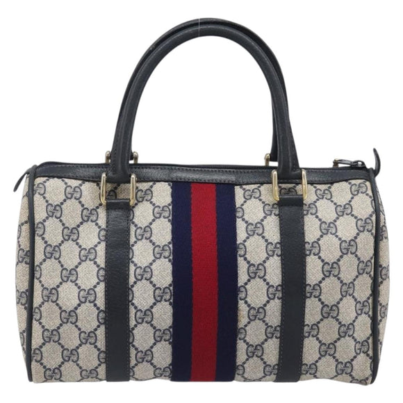 GUCCI GG Canvas Sherry Line Hand Bag Navy Gold 39 012 3841 Auth ep16475