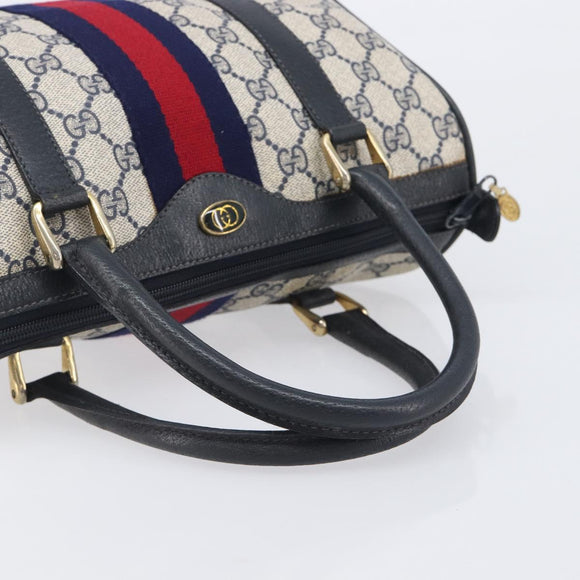 GUCCI GG Canvas Sherry Line Hand Bag Navy Gold 39 012 3841 Auth ep16475