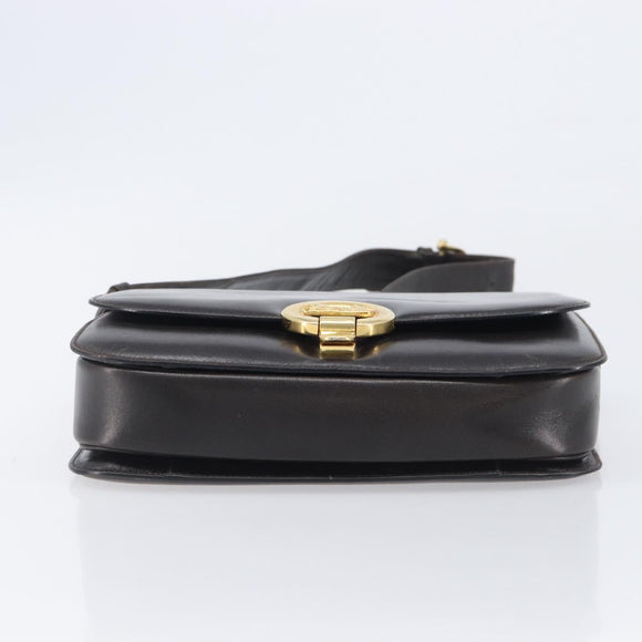 CELINE Shoulder Bag Leather Dark Brown Gold Auth ep16480