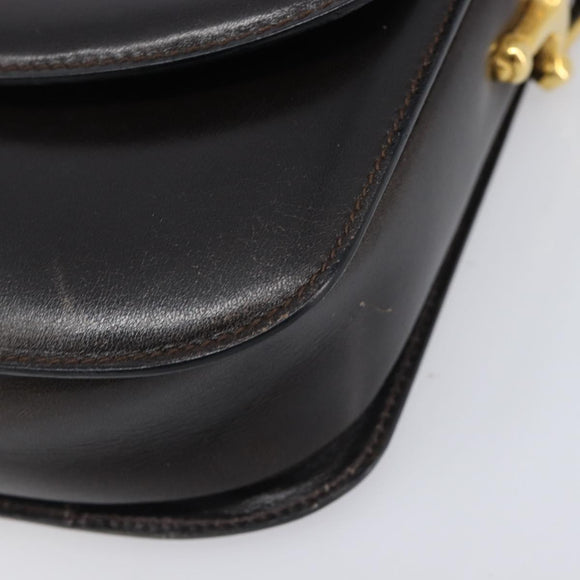 CELINE Shoulder Bag Leather Dark Brown Gold Auth ep16480