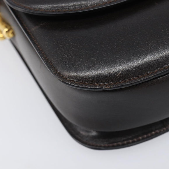 CELINE Shoulder Bag Leather Dark Brown Gold Auth ep16480