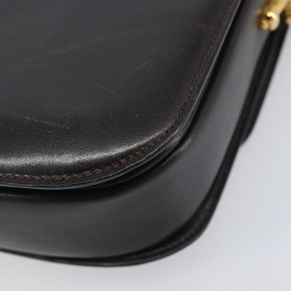 CELINE Shoulder Bag Leather Dark Brown Gold Auth ep16480