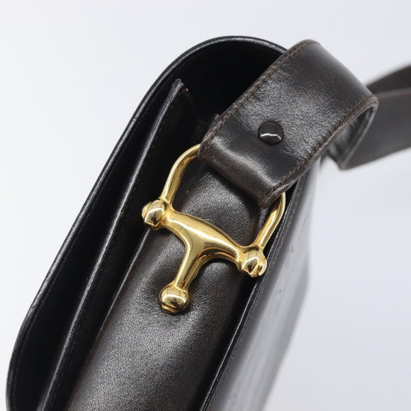 CELINE Shoulder Bag Leather Dark Brown Gold Auth ep16480