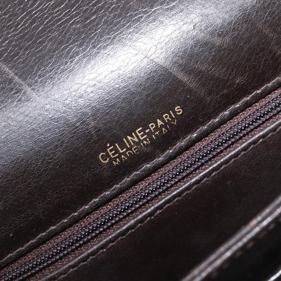 CELINE Shoulder Bag Leather Dark Brown Gold Auth ep16480