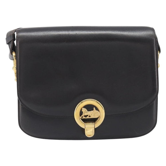 CELINE Shoulder Bag Leather Dark Brown Gold Auth ep16480