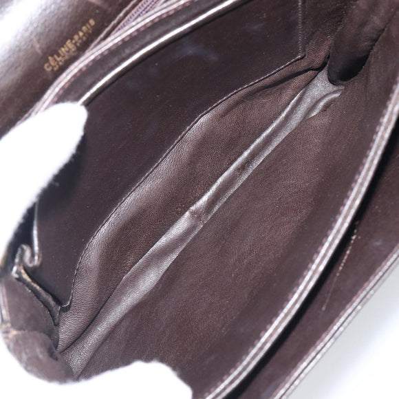 CELINE Shoulder Bag Leather Dark Brown Gold Auth ep16480