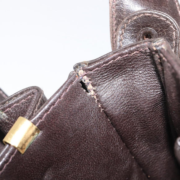 CELINE Shoulder Bag Leather Dark Brown Gold Auth ep16480