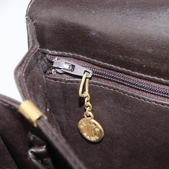 CELINE Shoulder Bag Leather Dark Brown Gold Auth ep16480
