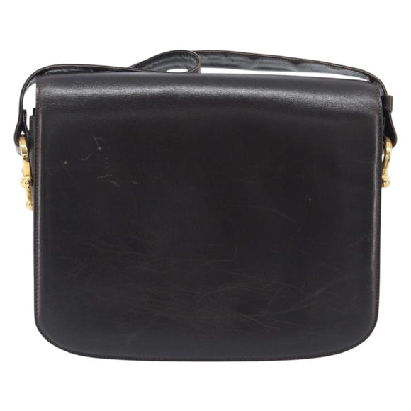 CELINE Shoulder Bag Leather Dark Brown Gold Auth ep16480