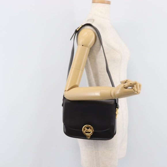 CELINE Shoulder Bag Leather Dark Brown Gold Auth ep16480