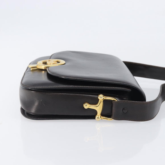 CELINE Shoulder Bag Leather Dark Brown Gold Auth ep16480