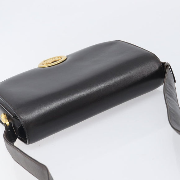 CELINE Shoulder Bag Leather Dark Brown Gold Auth ep16480