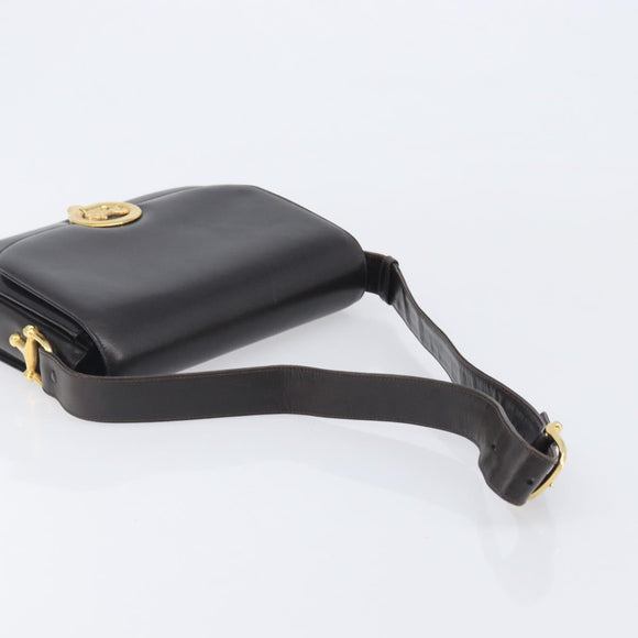 CELINE Shoulder Bag Leather Dark Brown Gold Auth ep16480