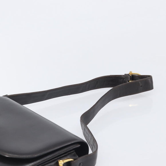 CELINE Shoulder Bag Leather Dark Brown Gold Auth ep16480